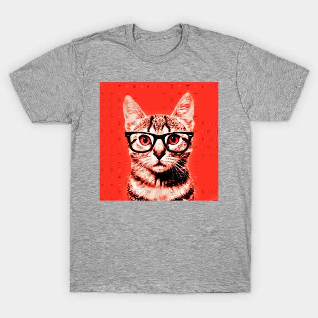 Pop Art Geek Cat in Red Background - Print / Home Decor / Wall Art / Poster / Gift / Birthday / Cat Lover Gift / Animal print Canvas Print T-Shirt by luigitarini